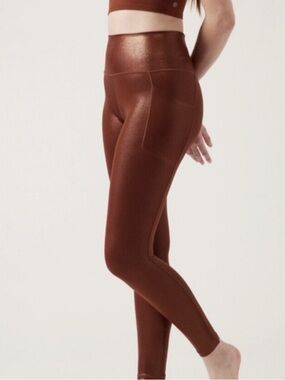 Athleta Shiny Rust Copper Leggings